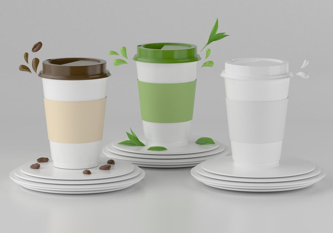 vetor 3d realista descartável fechado de papel, copo de café de plástico para bebidas foto