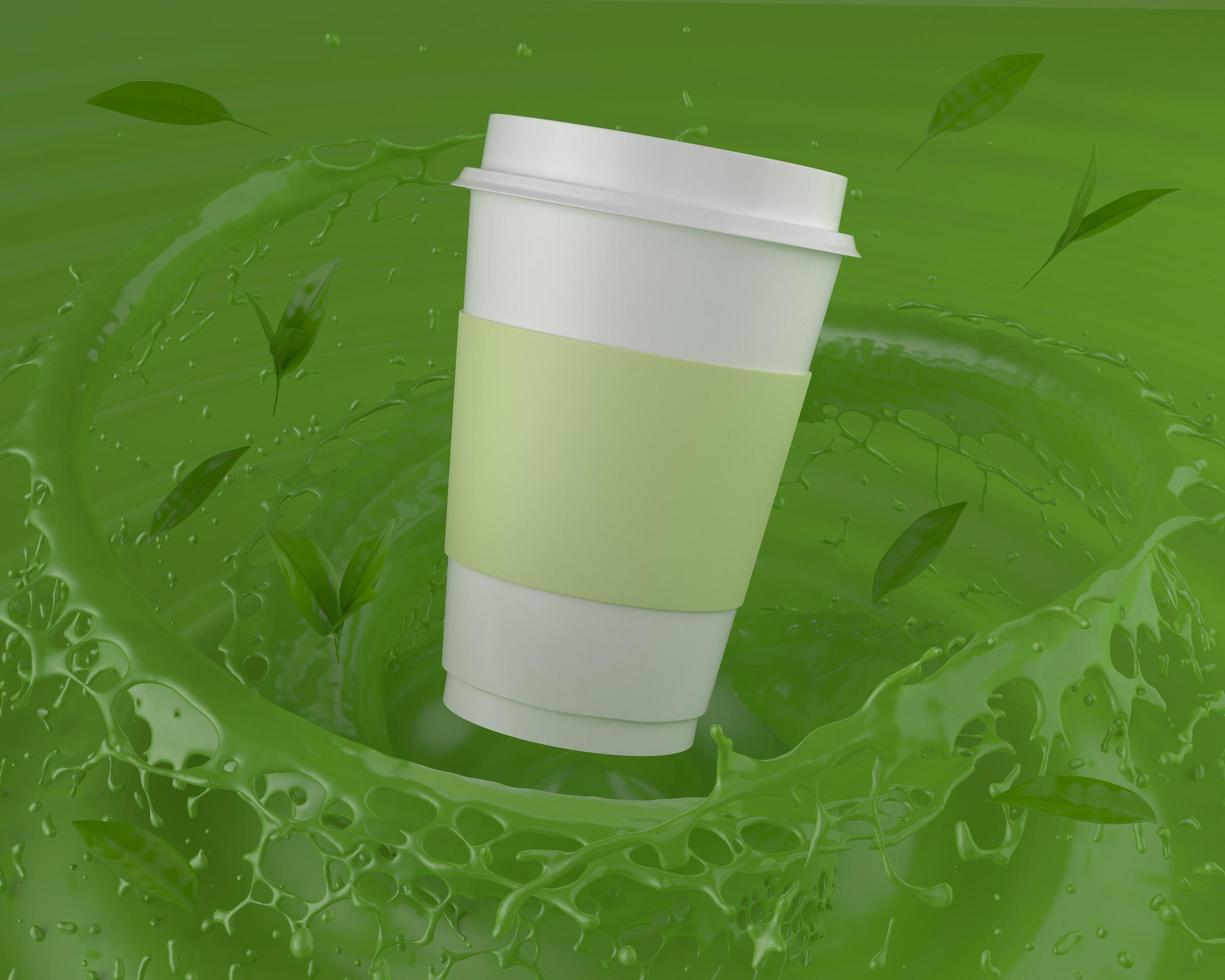 vetor 3d realista descartável fechado de papel, copo de café de plástico para bebidas foto