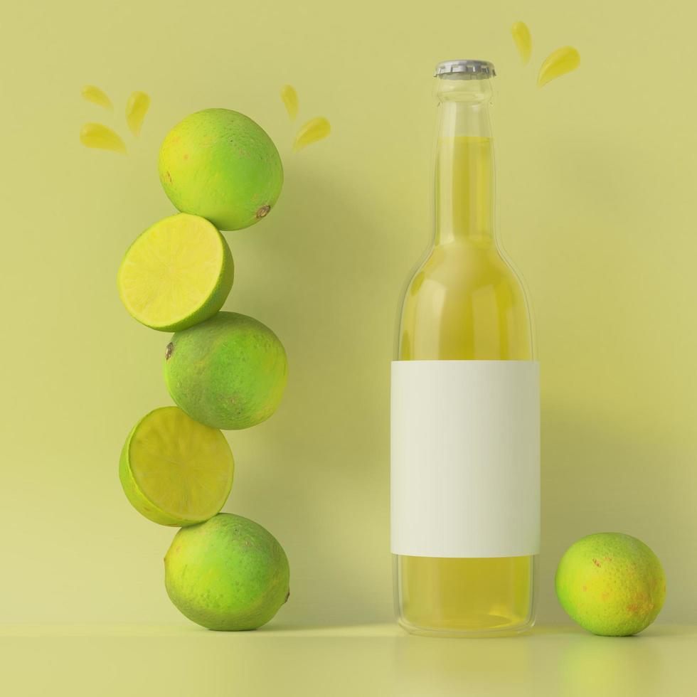 uma garrafa usada para conter suco de limão com limão foto