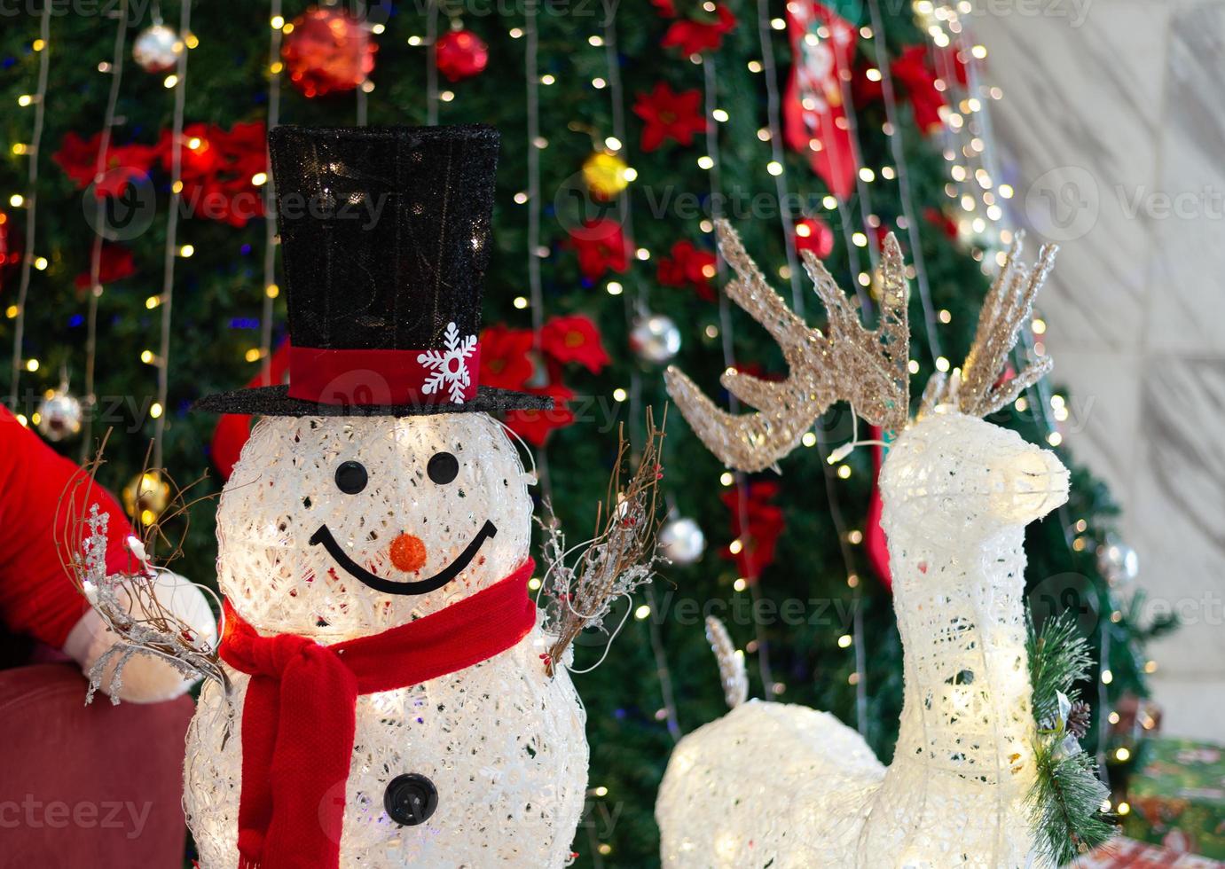 rosto sorridente decoração de boneco de neve e veado foto