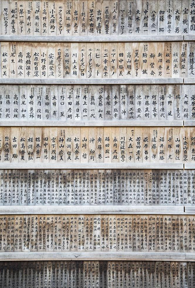 Nikko, Japão, 2016 - placas de madeira com escrita japonesa fora do templo em Nikko, Japão. os santuários e templos nikko são patrimônio mundial da unesco foto