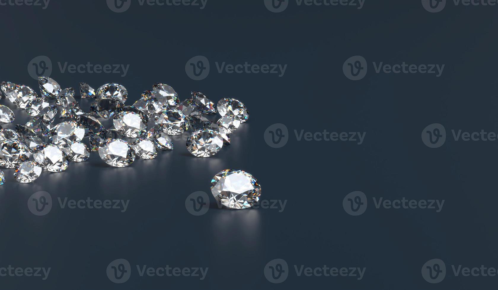 grupo de diamantes colocado em fundo preto com renderização 3D de foco suave foto