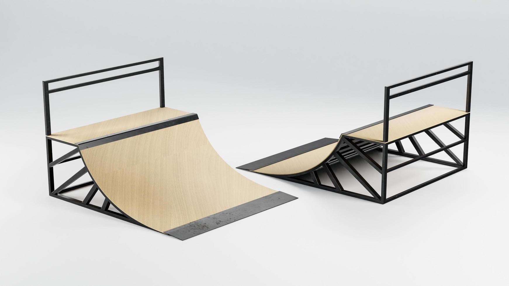 protótipo de rampa para skate half pipe. Ilustração 3D foto