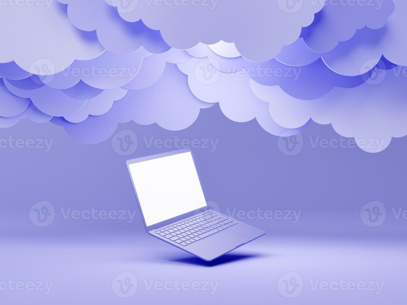 laptop mínimo com nuvens planas no topo foto