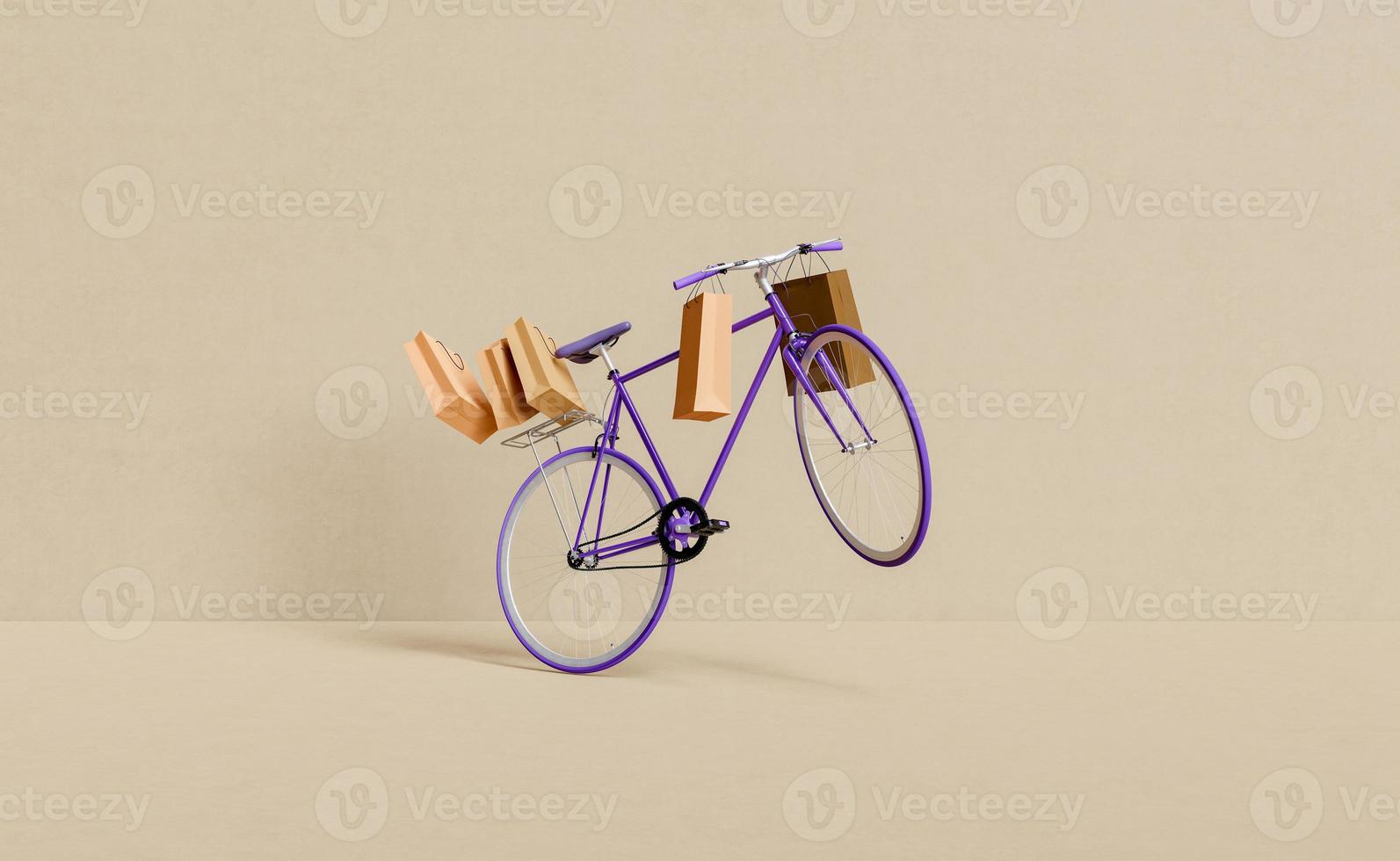 bicicleta retro voando com sacolas de compras presas foto