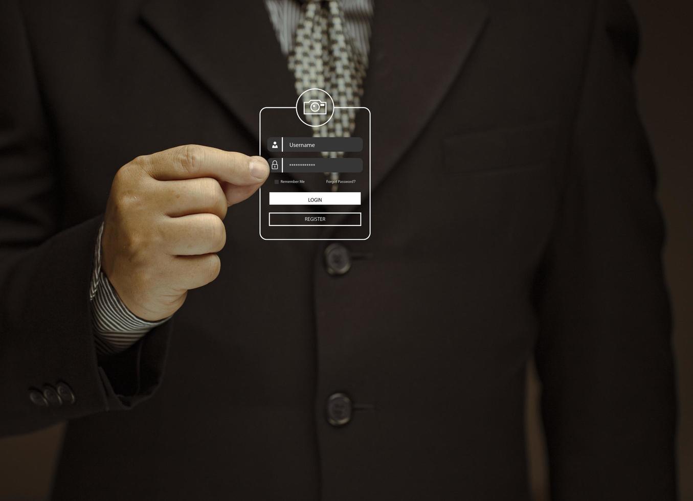 a tecnologia confirma a identidade online. conceito de tratamento protegendo informações de segurança pessoal em segurança cibernética. foto