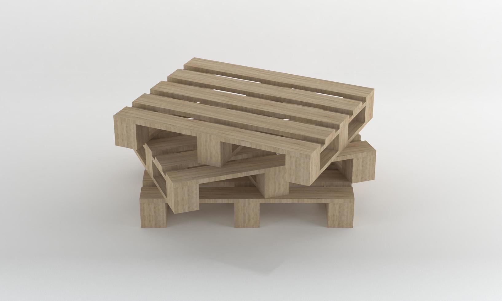 empilhar paletes de madeira isolados no fundo branco, renderização em 3D foto