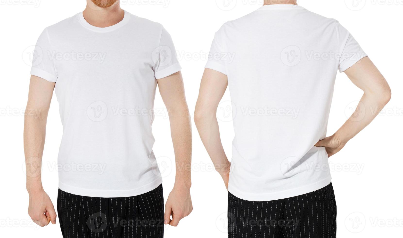 design de camiseta e conceito de pessoas - jovem em camiseta branca em branco, modelo em branco de maquete de camiseta foto