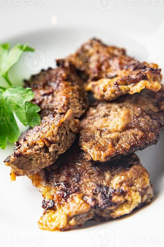 Fígado Bife Frito Pedaços Refeição Saudável Comida Lanche foto