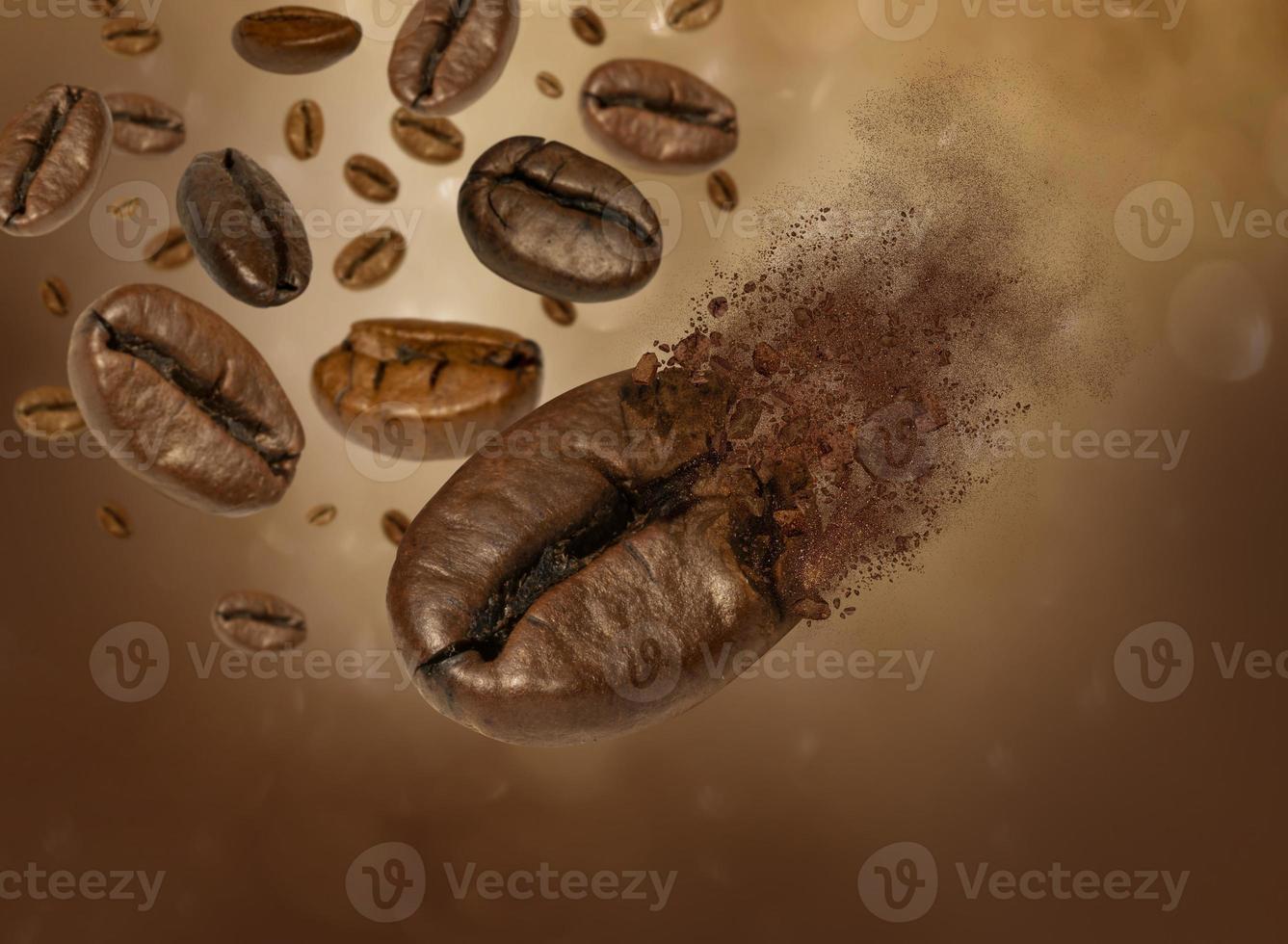 close up de grãos de café espirrando foto
