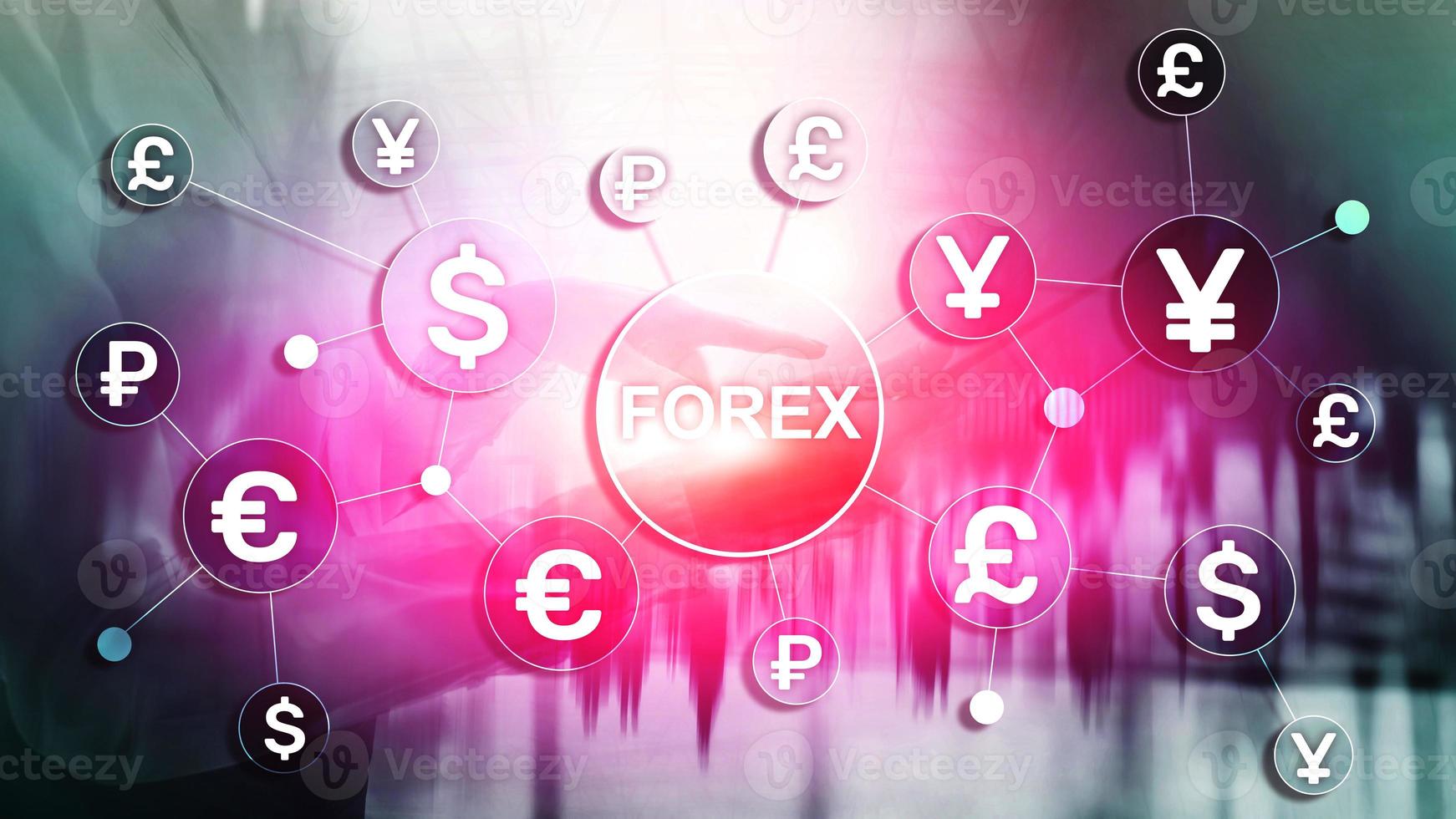 negociação forex diagramas de finanças de negócios de câmbio de moeda ícones de dólar euro em fundo desfocado foto