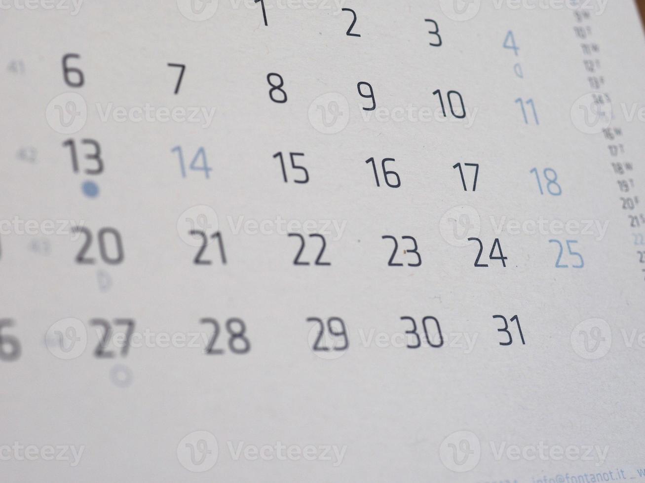 detalhe da página do calendário foto