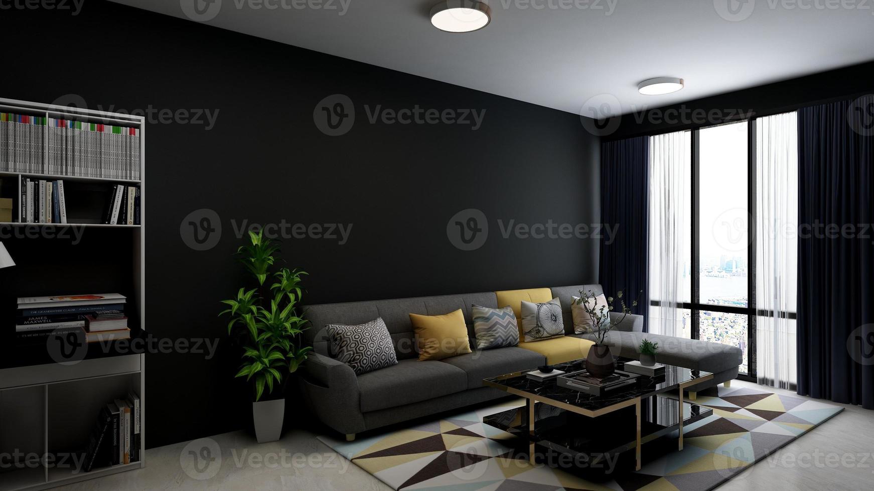 3D render design de interiores contemporâneo para sala de estar, conceito moderno e minimalista foto