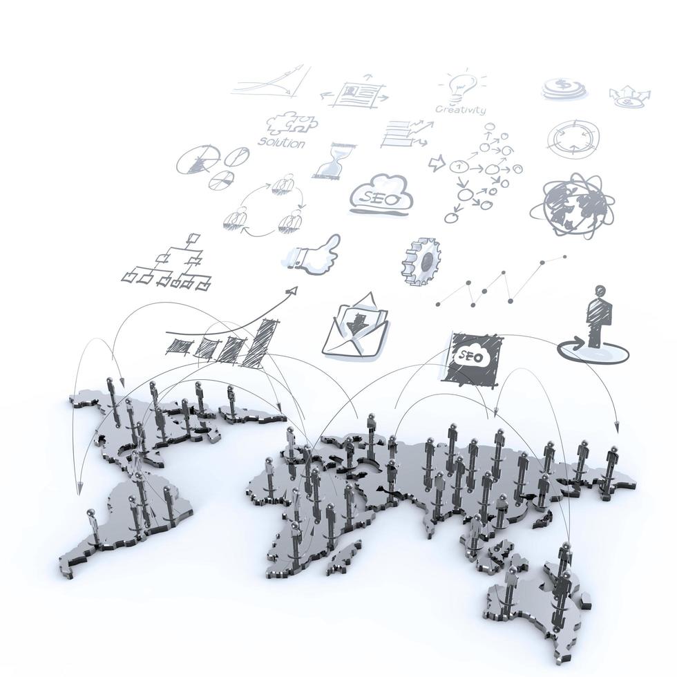 rede social humano 3d no mapa do mundo foto