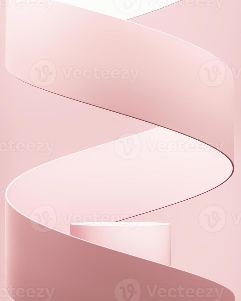 pódio cilíndrico rosa e fundo de curva, fundo abstrato mínimo para apresentação do produto. renderização em 3D foto