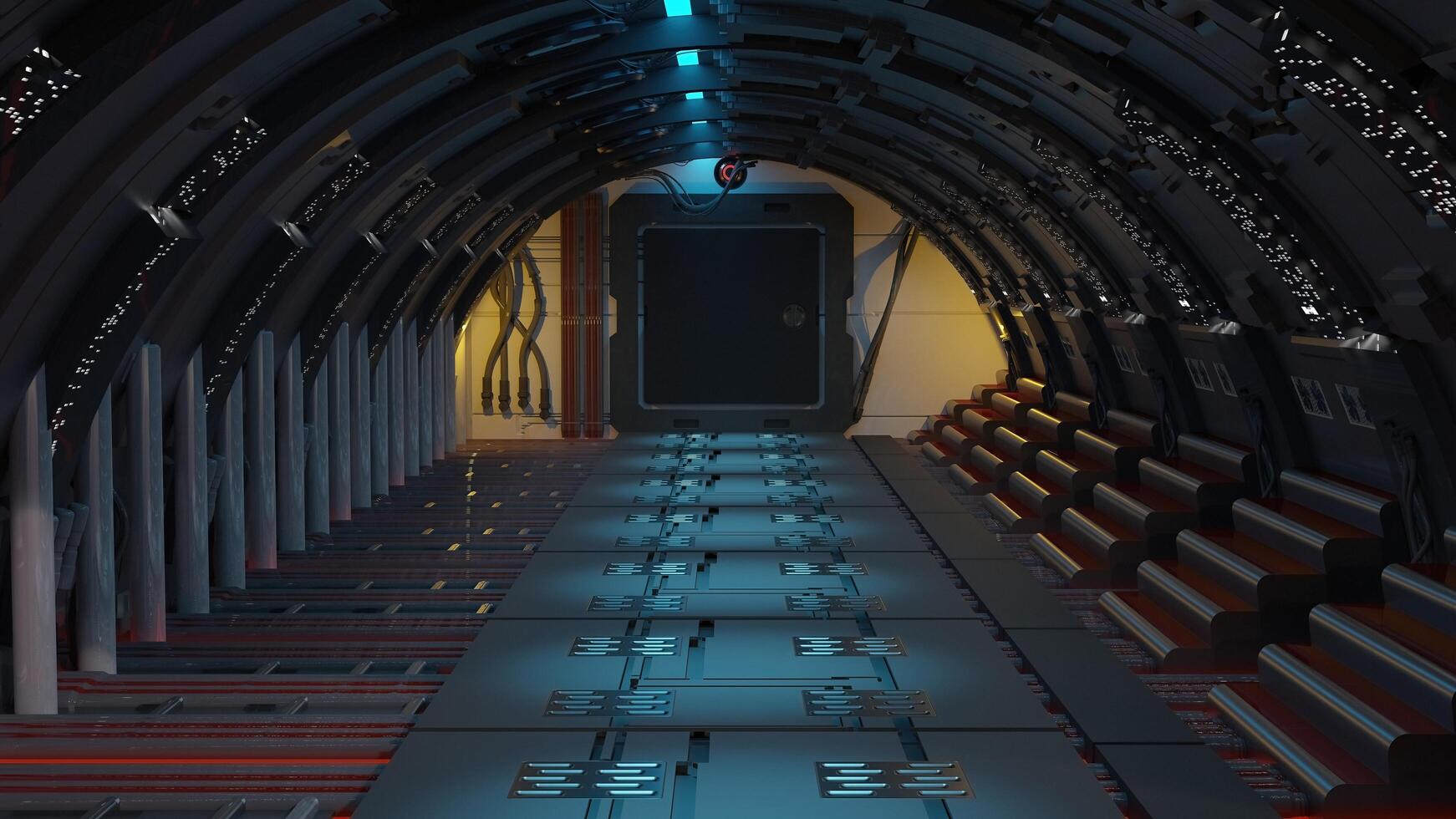 fundo abstrato do portão do corredor do túnel da nave espacial futurista moderna sci fi, renderização de ilustração 3d foto