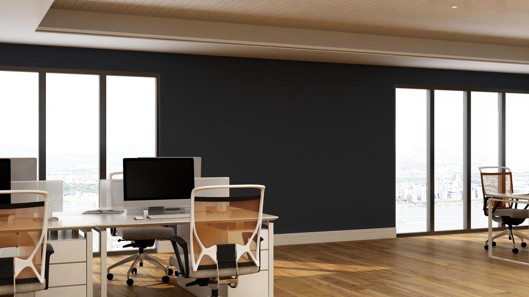 maquete minimalista moderna do espaço de trabalho do escritório de renderização 3D foto