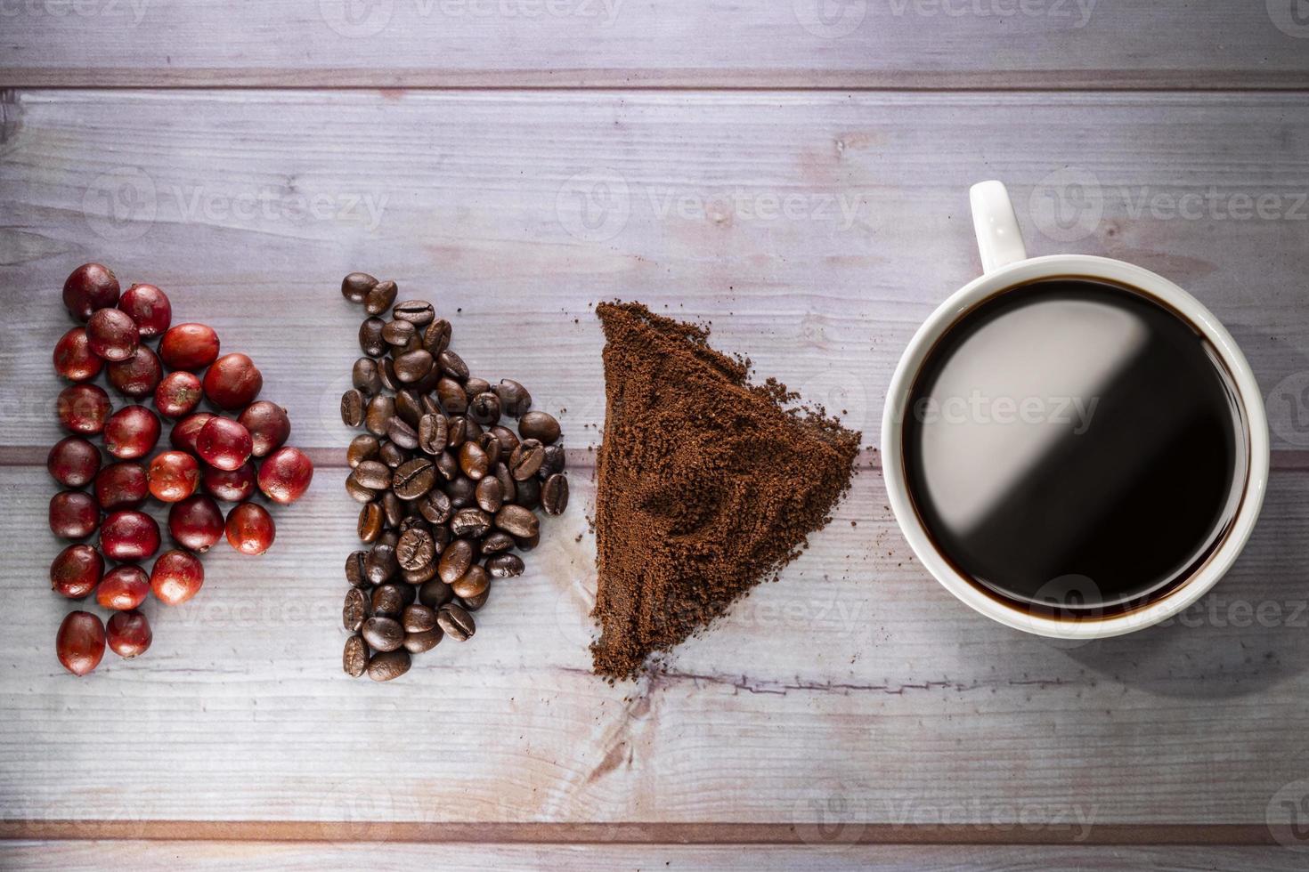 café em grãos de café e cerejas de café foto