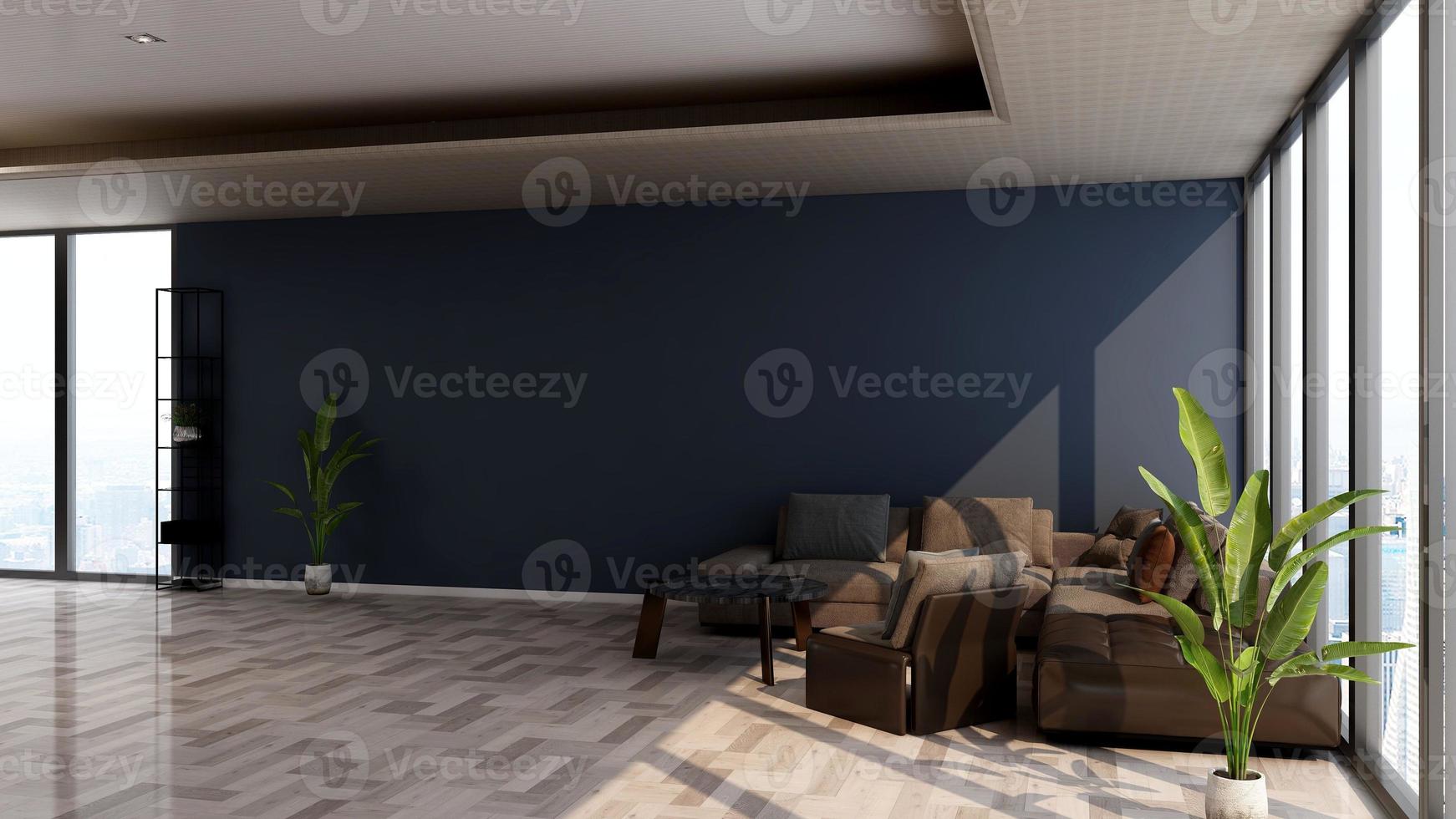 3d renderização de design de maquete de parede de salão de hóspedes com conceito moderno de design de interiores minimalista foto