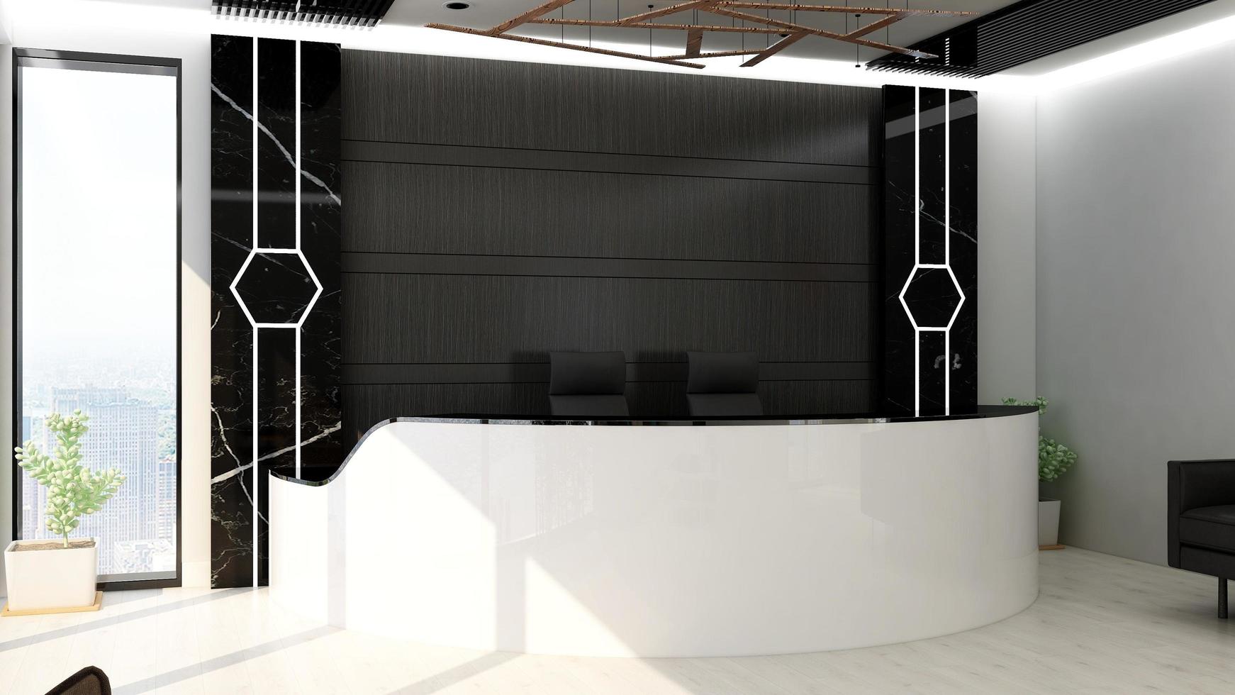sala de recepção futurista de renderização 3D ou maquete de recepção foto