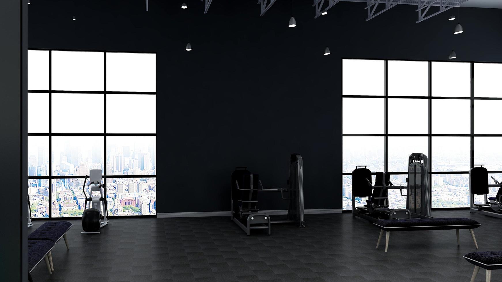 3d renderização moderna de fitness ou maquete de parede de sala de ginástica foto