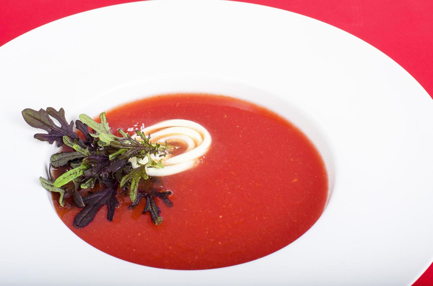 sopa de tomate com microgreens. foto