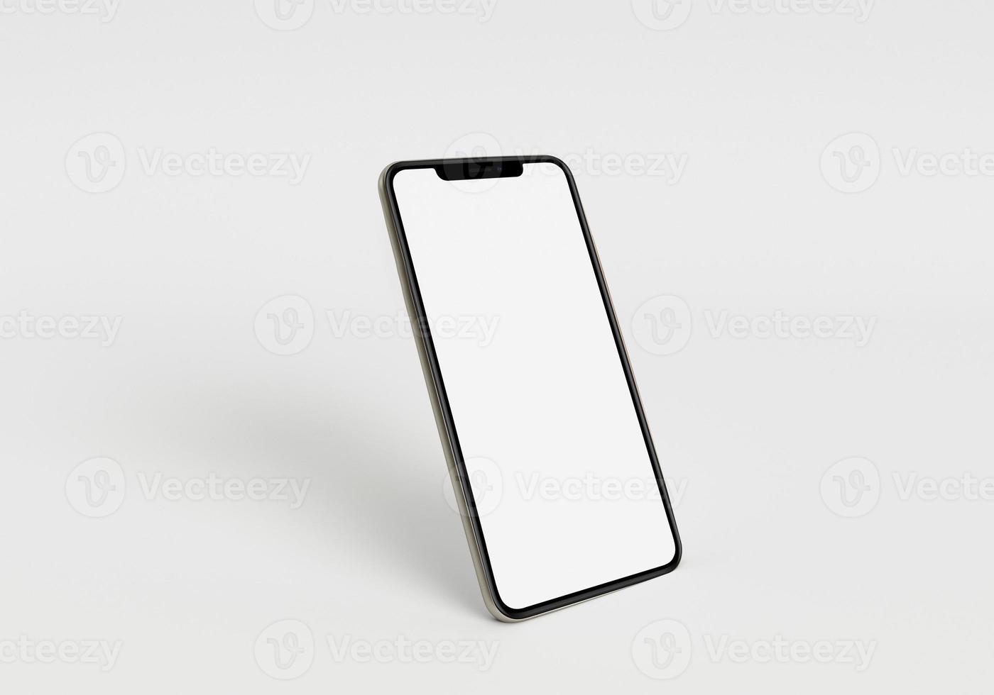 3d render ilustração mão segurando o smartphone branco com tela cheia e moldura moderna menos design - isolado no fundo branco foto