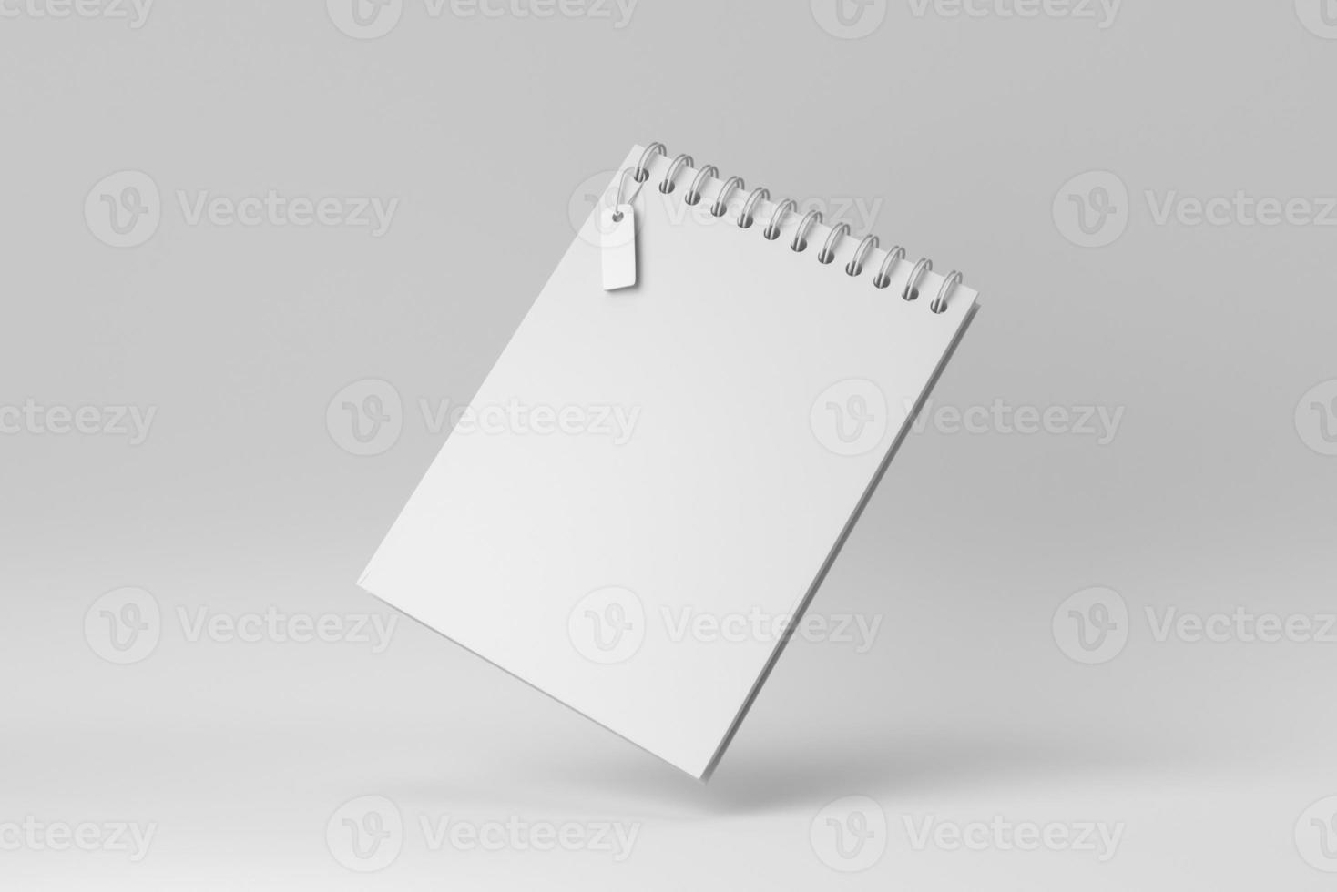 caderno em branco com espiral em fundo branco. conceito mínimo. renderização 3D. foto