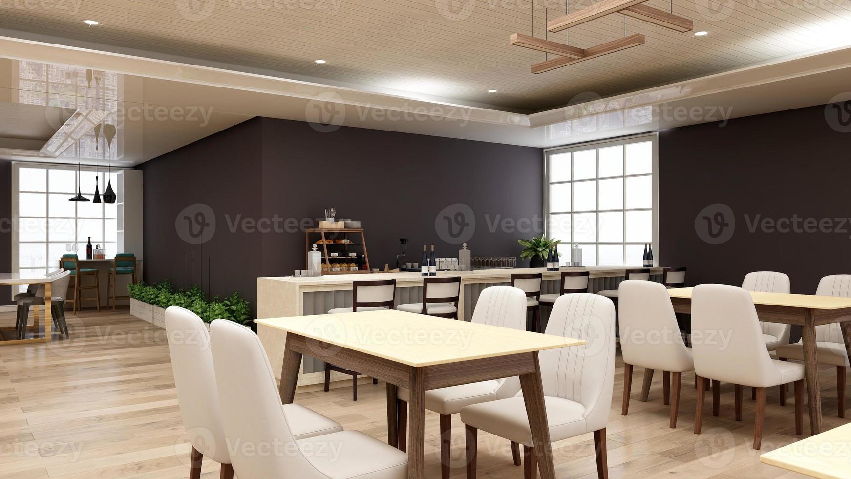 café moderno em 3d renderização de maquete de design de interiores - ideias de café foto