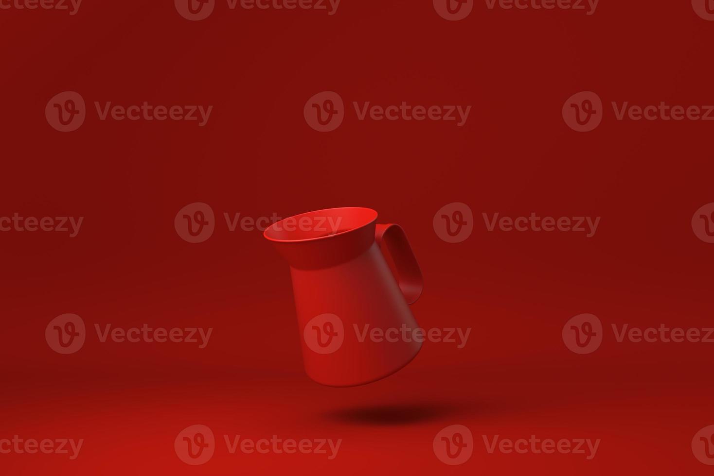 jarro vermelho ou jarro de leite flutuando em fundo vermelho. ideia de conceito mínimo criativa. monocromático. renderização 3D. foto