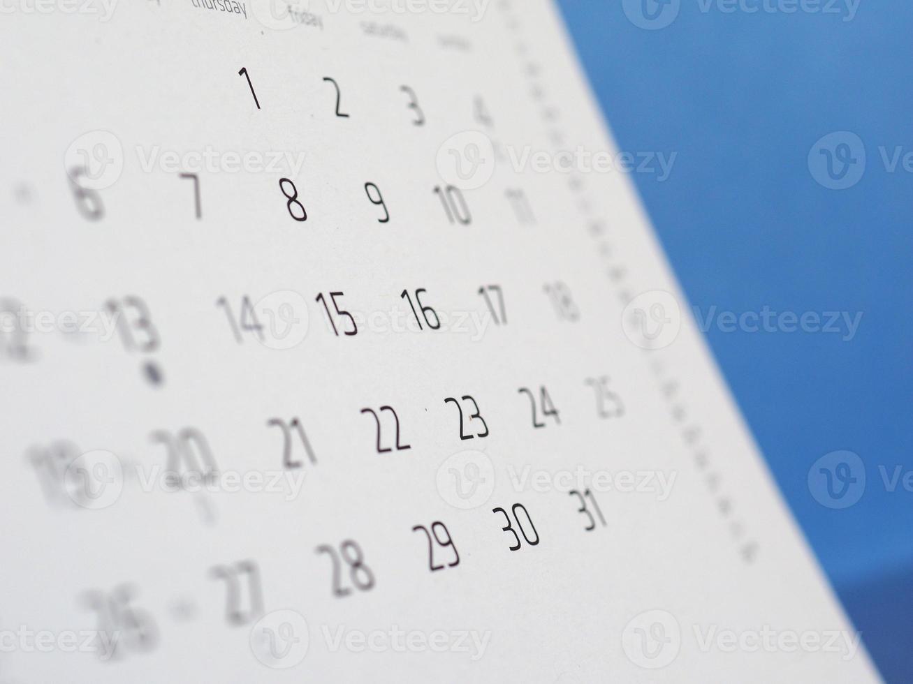 detalhe da página do calendário foto