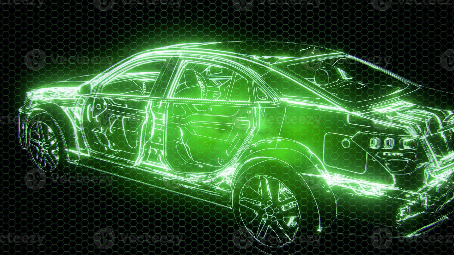 animação holográfica do modelo de carro 3d wireframe com motor foto