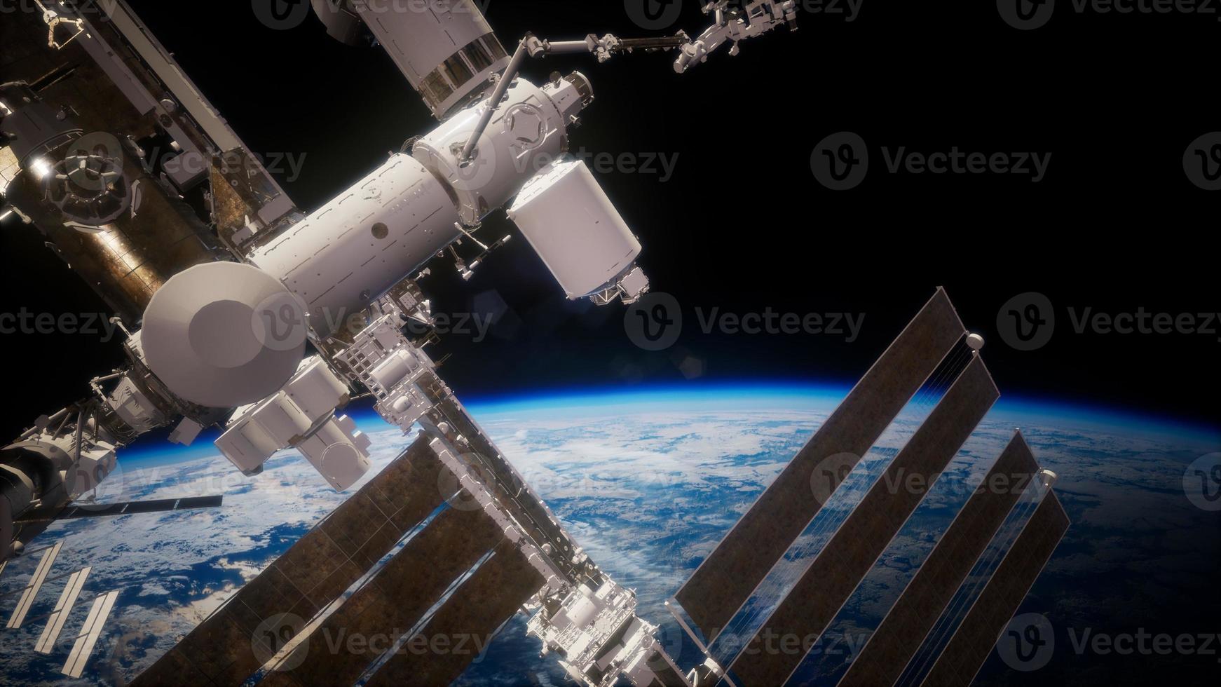 estação espacial internacional no espaço sideral sobre o planeta terra foto