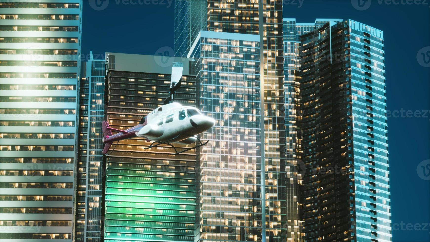 helicóptero voa pelo centro da cidade grande foto