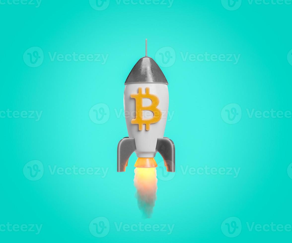 foguete levando com símbolo bitcoin foto