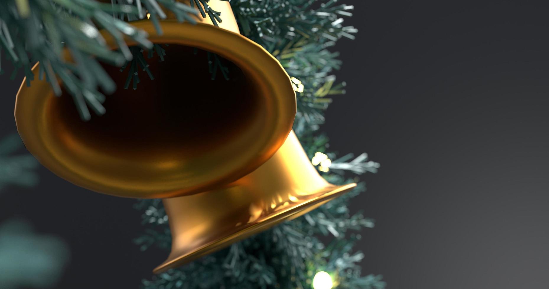 guirlanda de natal com sinos dourados. grande close-up. renderização em 3D foto