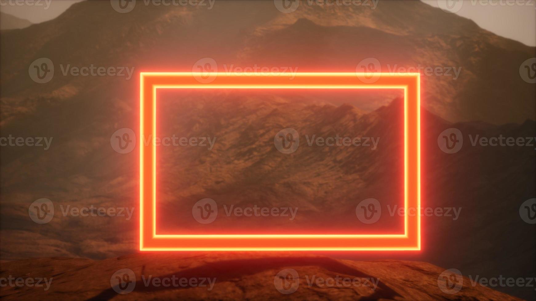 portal de neon na superfície do planeta marte com poeira soprando foto