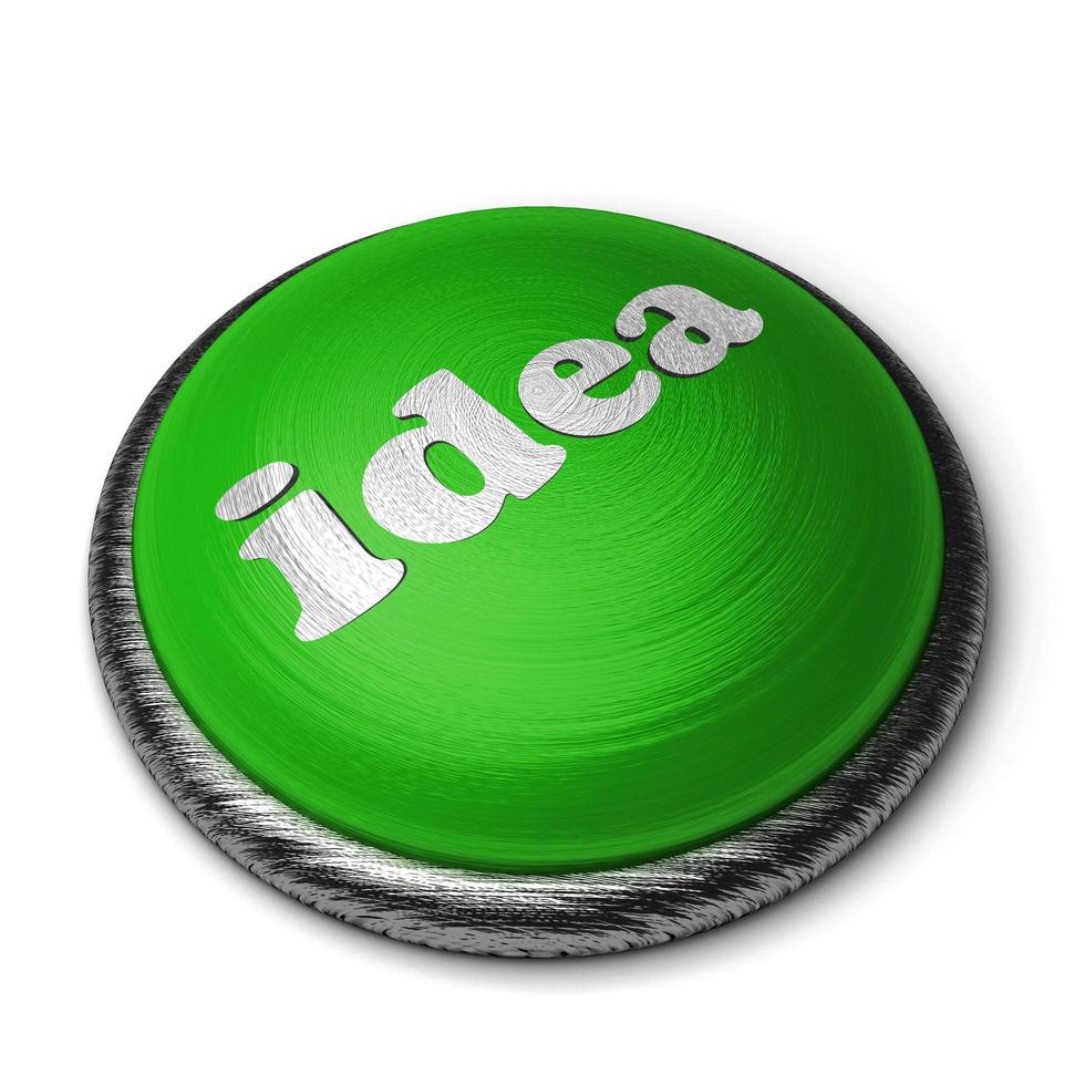 palavra de ideia no botão verde isolado no branco foto