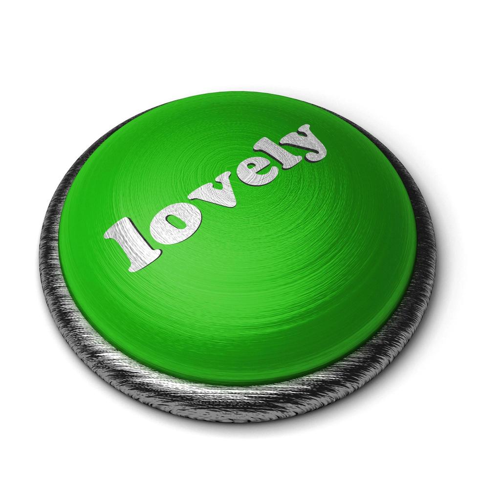 linda palavra no botão verde isolado no branco foto