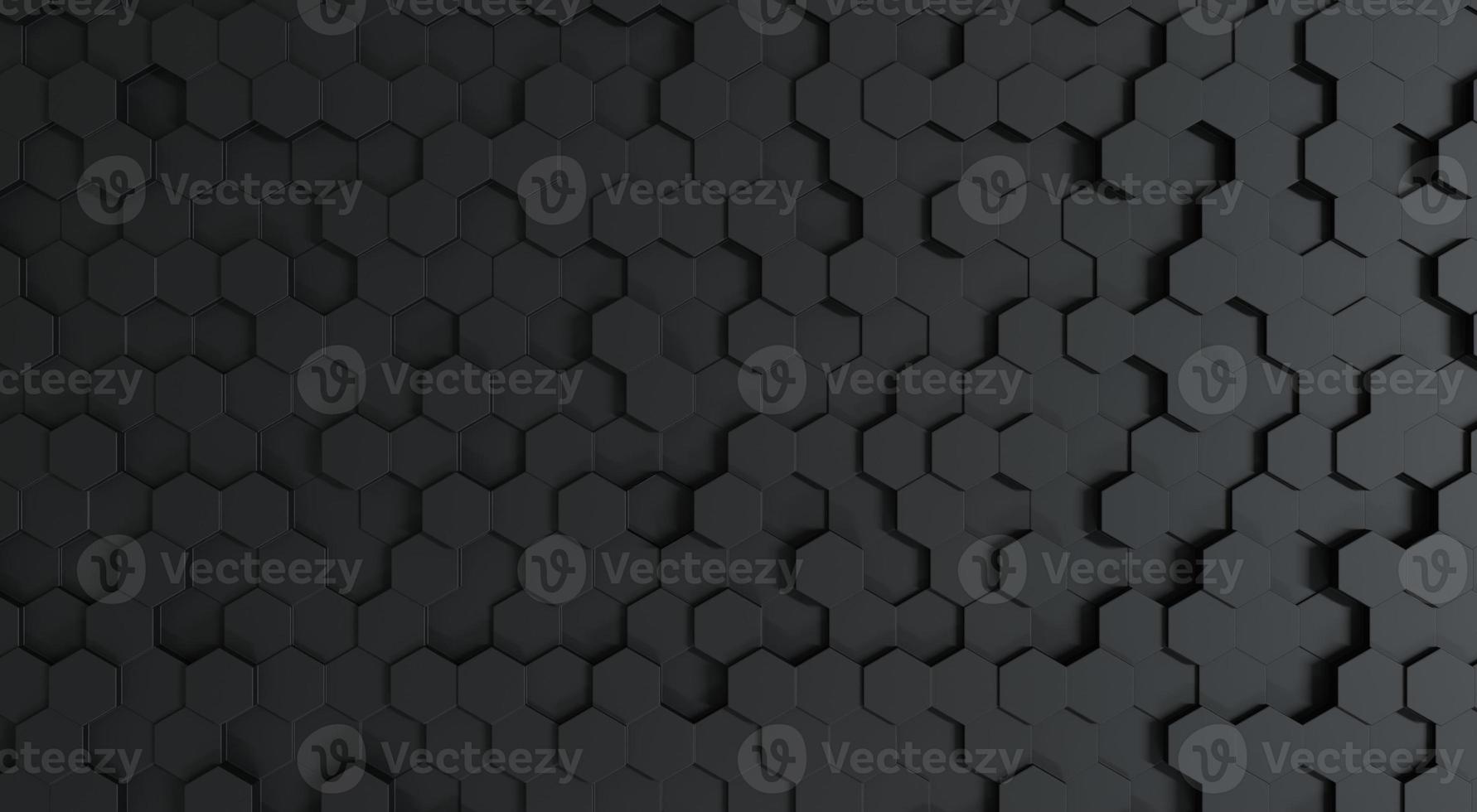 renderização 3D, de fundo abstrato tecnologia hexágono preto, papel de parede em forma de hexágono foto