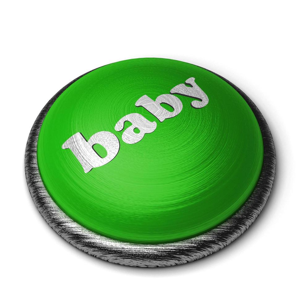 palavra de bebê no botão verde isolado no branco foto