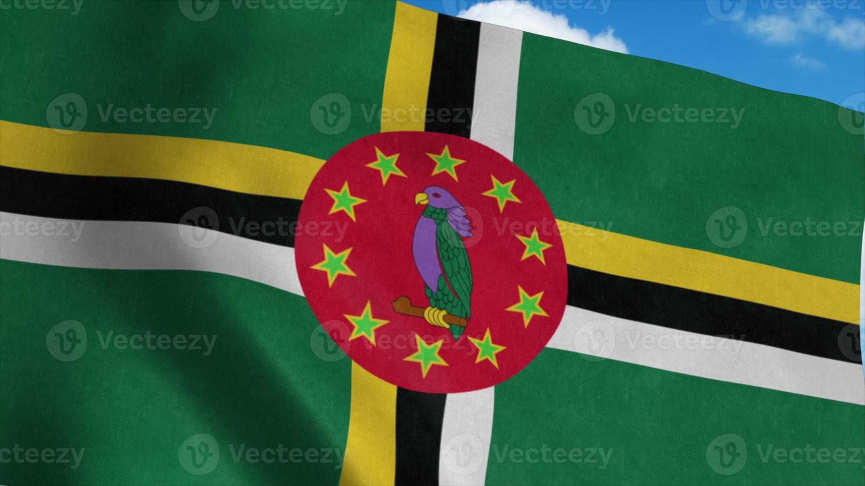 bandeira dominicana balançando ao vento, fundo do céu azul. renderização em 3D foto