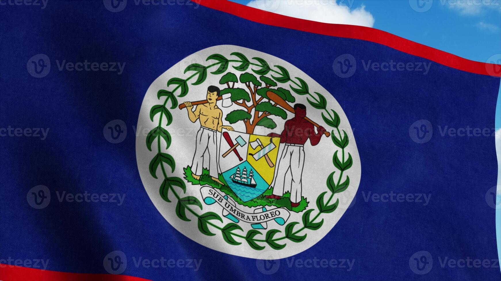 bandeira de belize balançando ao vento, fundo de céu azul. renderização em 3D foto