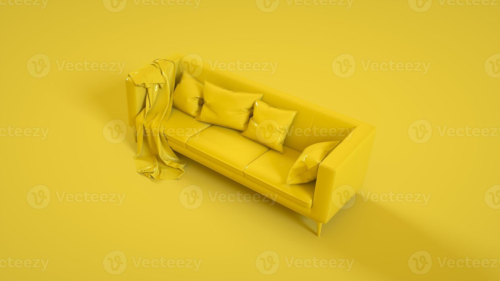 sofá elegante isolado em fundo amarelo. ilustração 3D foto