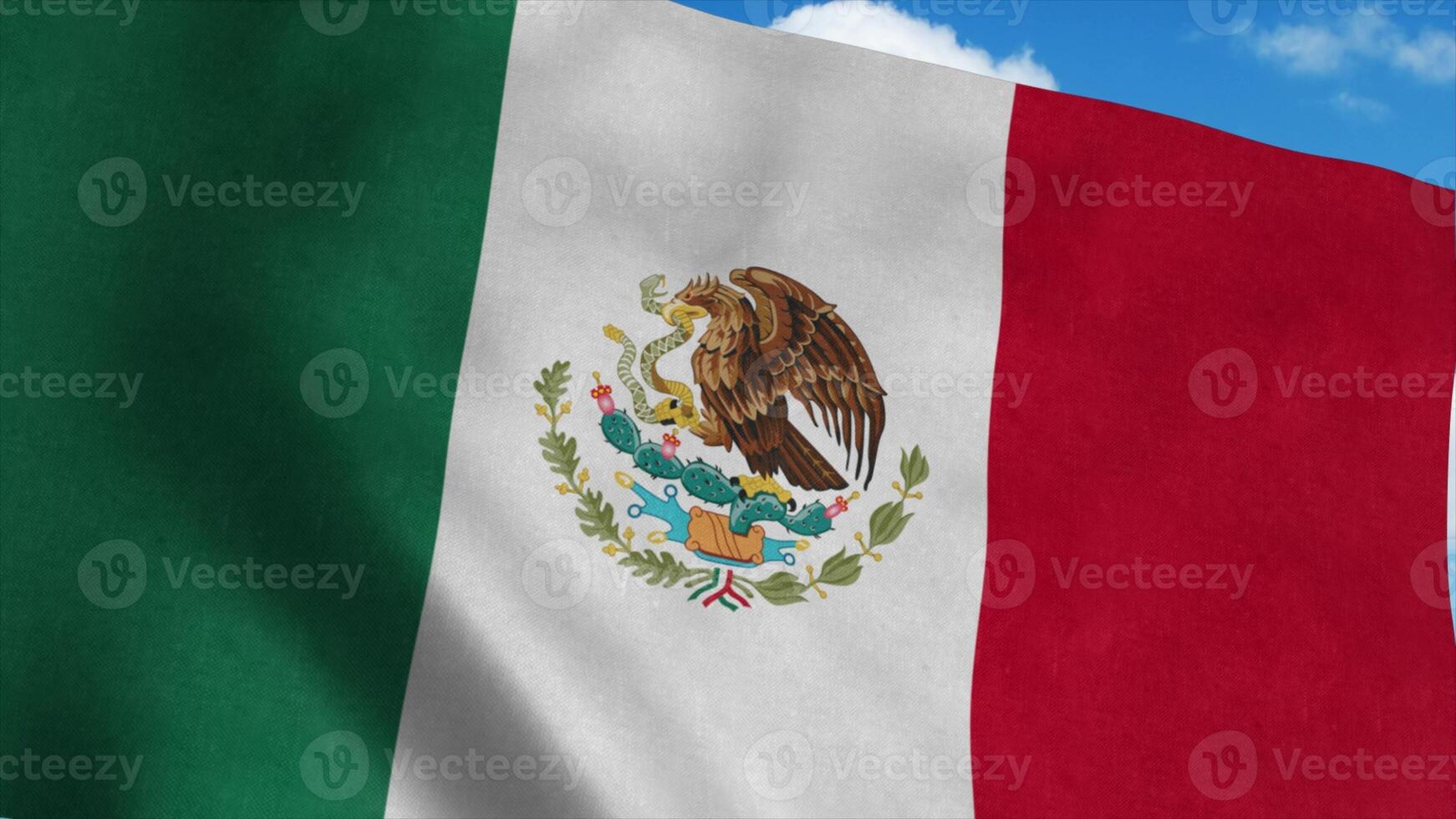 bandeira do méxico em um mastro balançando ao vento, fundo do céu azul. renderização em 3D foto