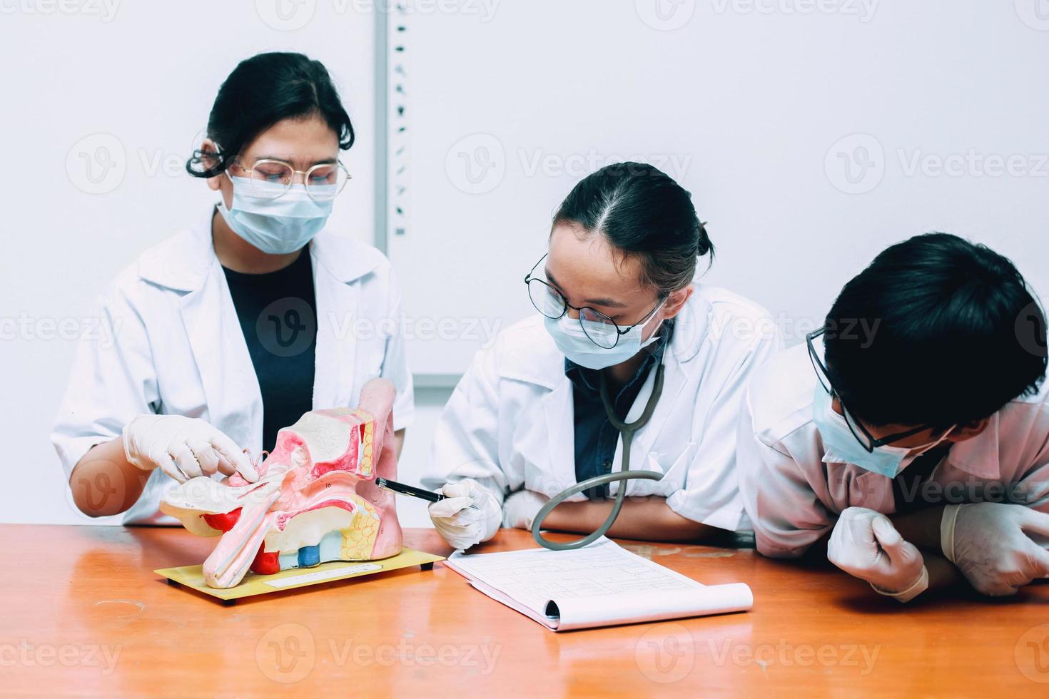 equipe de médicos discutindo sobre órgão auditivo foto