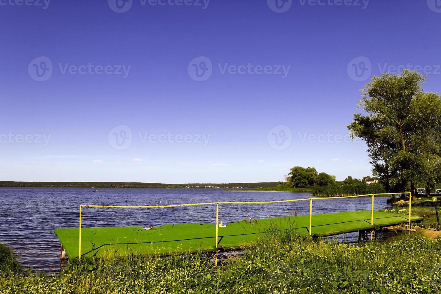 bela paisagem com rio perto da floresta foto