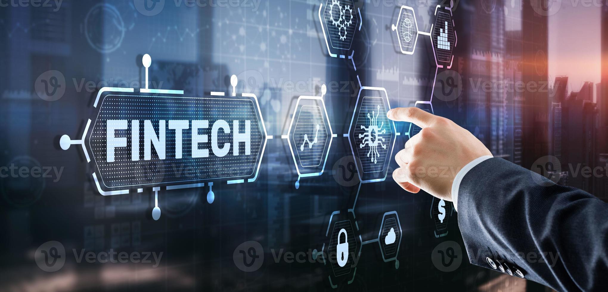 conceito de tecnologia financeira de investimento fintech. Tela virtual 3D foto