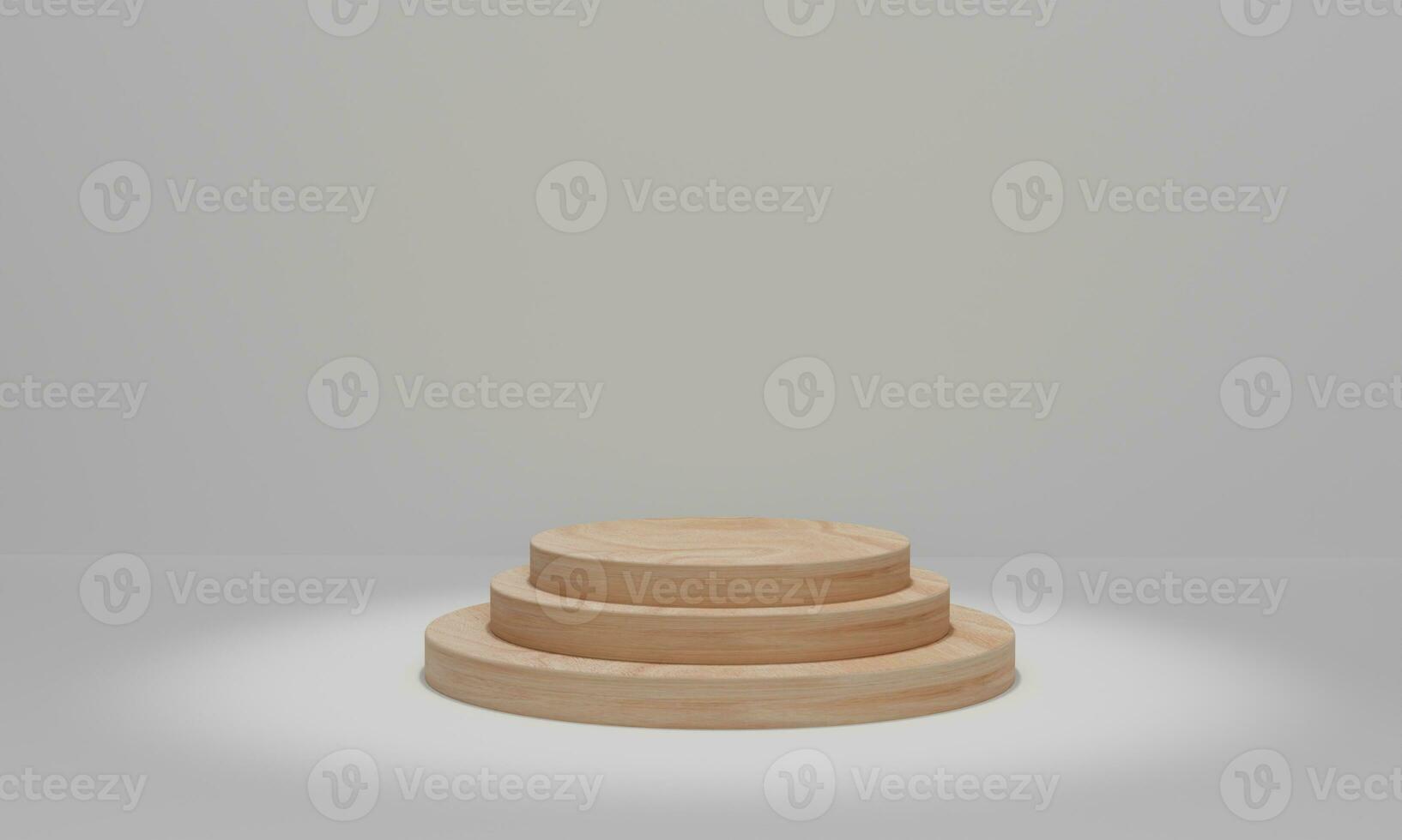pódio de madeira círculo com holofotes. palco para cerimônia de premiação. plataformas de pódio cilíndricas para apresentação de produtos cosméticos. renderização em 3D foto