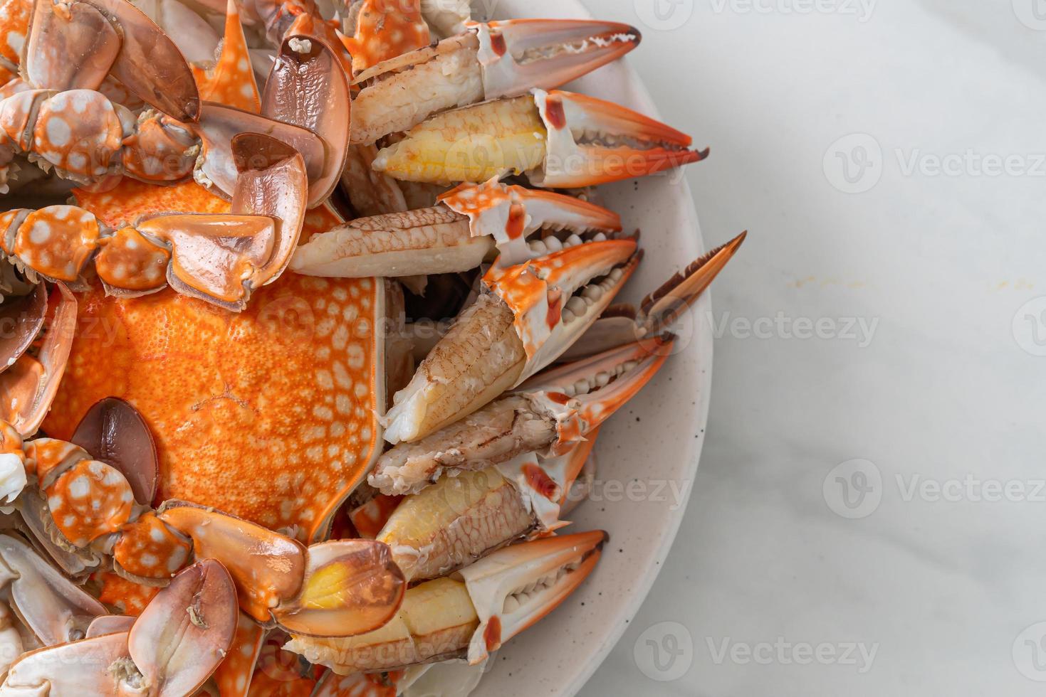 caranguejo azul cozido no vapor com molho de frutos do mar picante foto